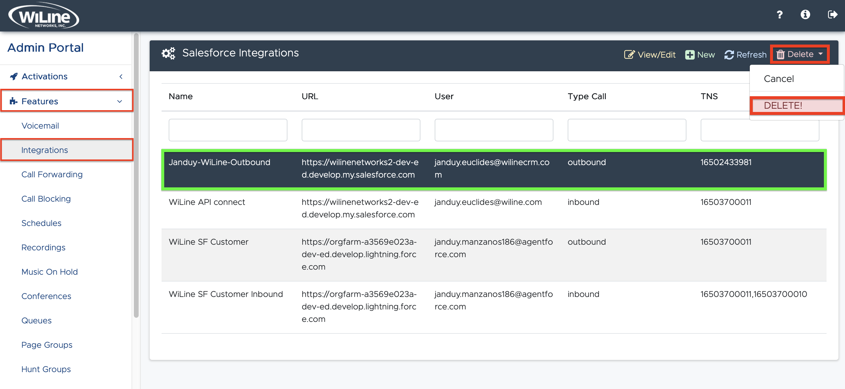Delete Salesforce Integration